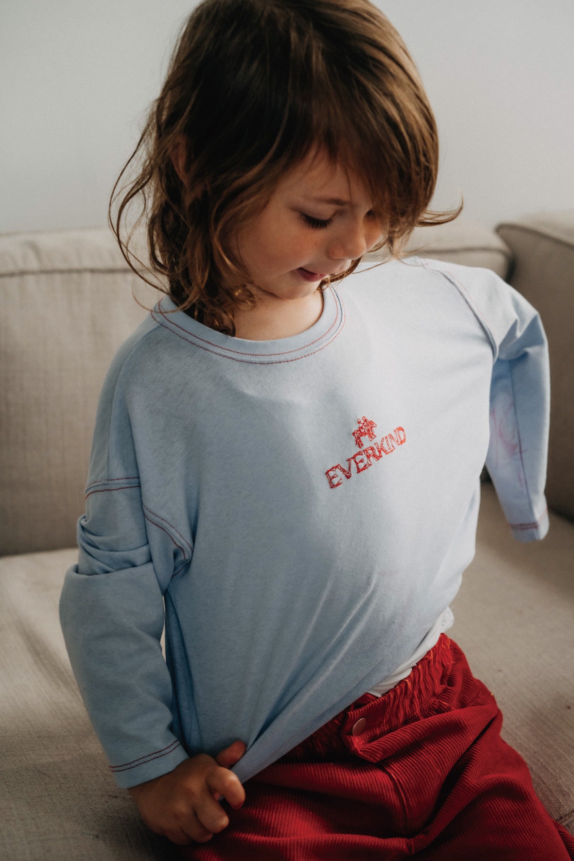 Embroidered Long-sleeve T-shirt(blue)